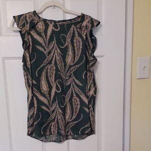 Loft, Sz S, silk Like Floral Green Sleeveless Top, Cap Sleeves